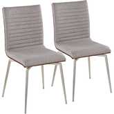 Mason Swivel Dining Accent Chair in Stainless Steel, Walnut Wood, & Grey Fabric (Set of 2)